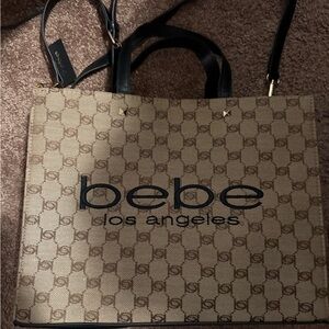 bebe Tan and Black Logo Tote